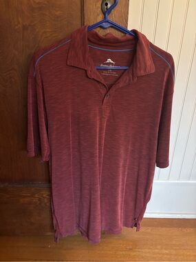Tommy Bahama Men’s Maroon Heathered Polo with Subtle Blue Stitching